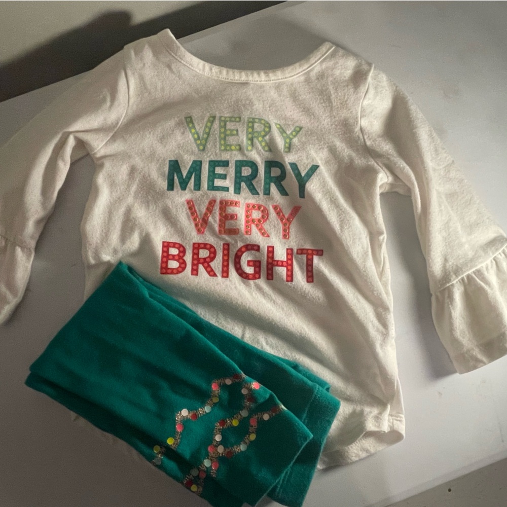 Holiday White Long Sleeve Shirt and Pants Set 18m